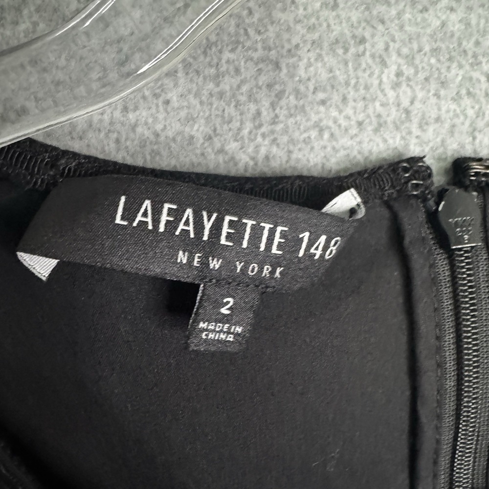 LaFayette Size 2 Black Sleeveless Dress A-Line Fit & Flare Split Neck Career LBD - Picture 3 of 6